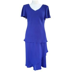 Vintage S.L. Fashions Dress Size‎ 8 Royal Blue 2 Piece Tiered Ruffle Hem